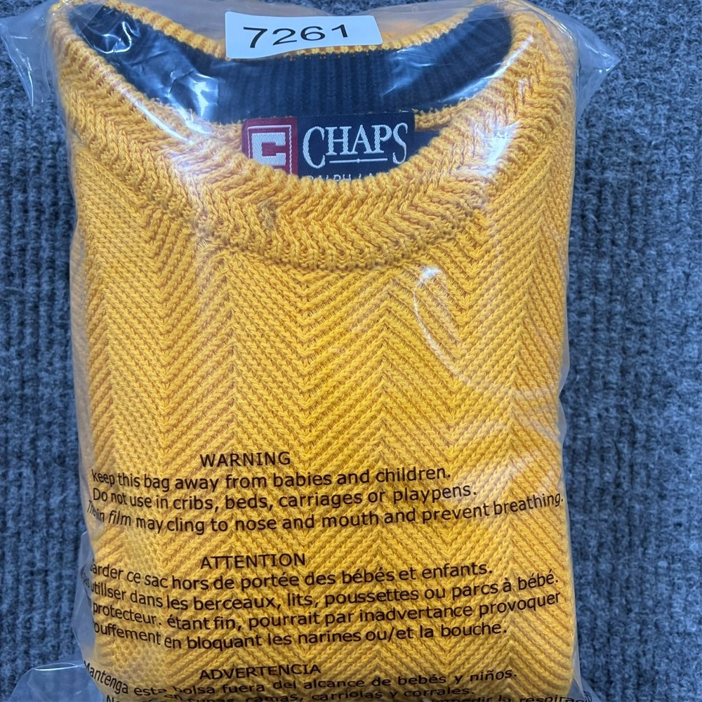 Chaps Ralph Lauren Sweater Mens Medium Yellow Cotton Knit Crewneck Classic - Picture 7 of 7